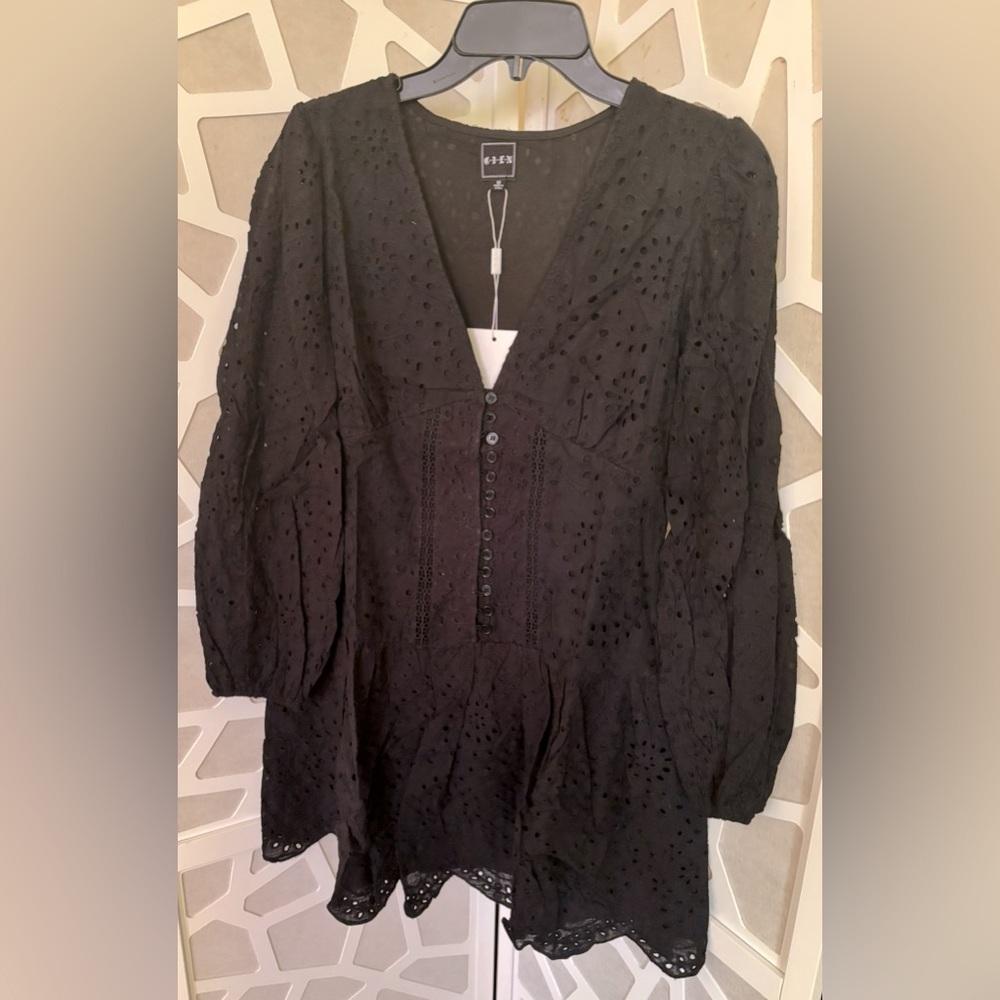 Black Eyelet Mini Lace Shift Sun Dress